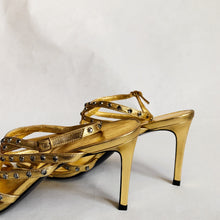 Load image into Gallery viewer, Saint Laurent Strappy Gold Rhinestone Sandal - 39