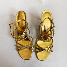Load image into Gallery viewer, Saint Laurent Strappy Gold Rhinestone Sandal - 39