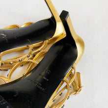 Load image into Gallery viewer, Saint Laurent Strappy Gold Rhinestone Sandal - 39