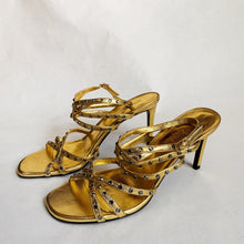 Load image into Gallery viewer, Saint Laurent Strappy Gold Rhinestone Sandal - 39
