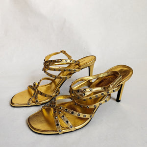 Saint Laurent Strappy Gold Rhinestone Sandal - 39