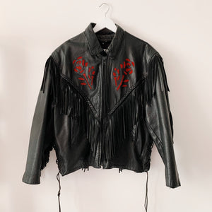 Vintage Fringe Leather Jacket - L