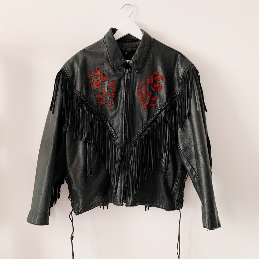 Vintage Fringe Leather Jacket - L