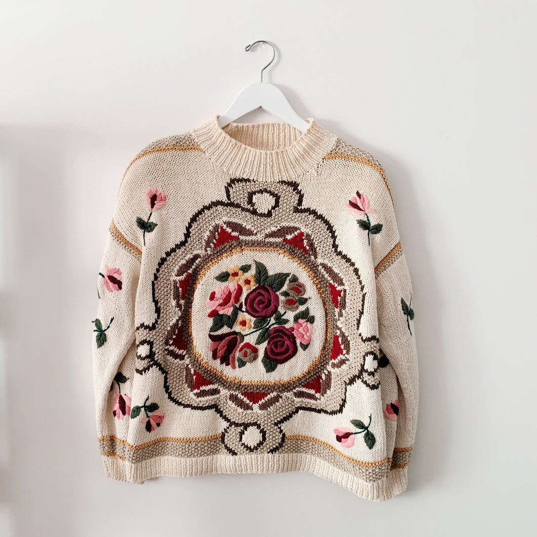 Express Internationale Handknitted Floral Sweater - S