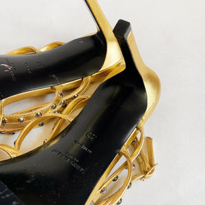 Saint Laurent Strappy Gold Rhinestone Sandal - 39