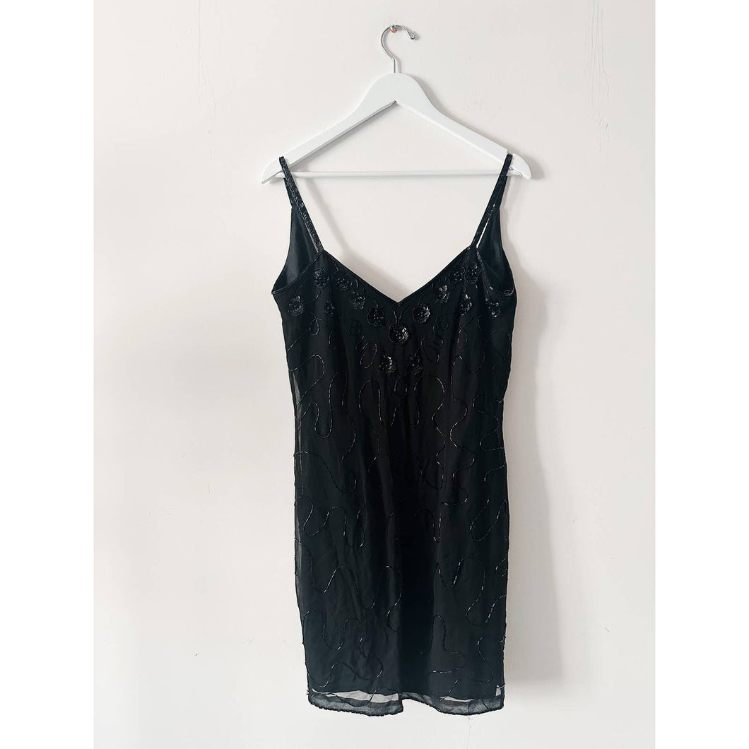 80s Silk Sequin Beaded Midi Dress