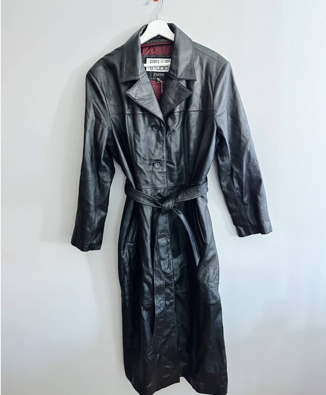 Belted Leather Trench Coat - L