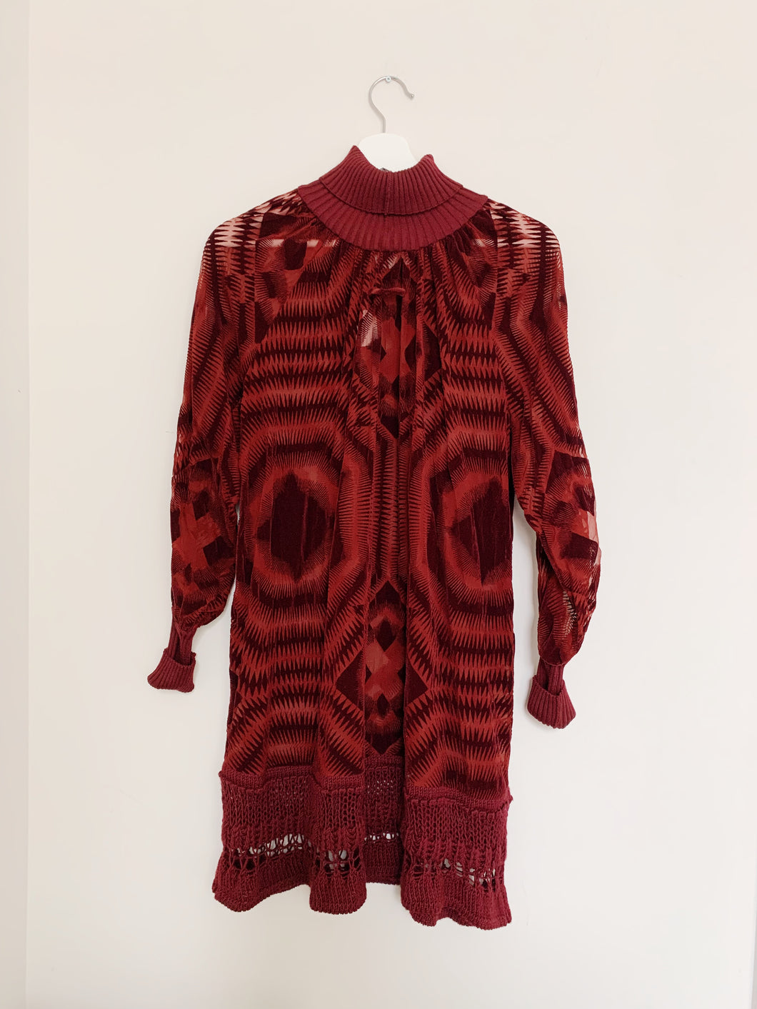 Jean Paul Gaultier Sheer Silk Devore Red Velvet & Knit Dress - Size XS
