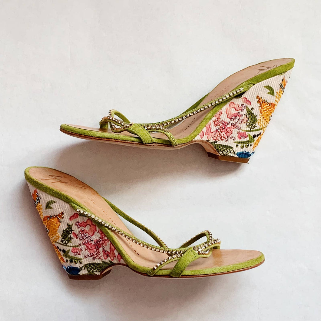 Giuseppe Floral Wedge Heels - Size 7.5